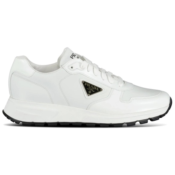 Prada Mens Prax Triangle Logo White Leather Flat Low Trainer Sneaker UK 10 US 11 - Picture 1 of 14